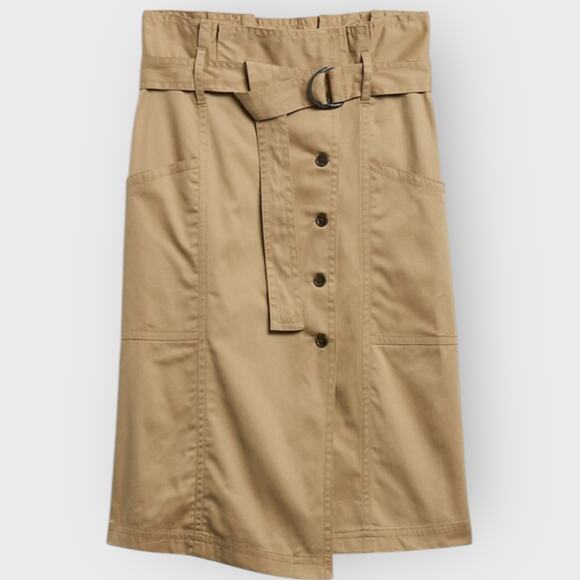 Banana Republic Heritage Pencil Midi Skirt Tall 0 Khaki Paperbag Waist Belted - Picture 1 of 8